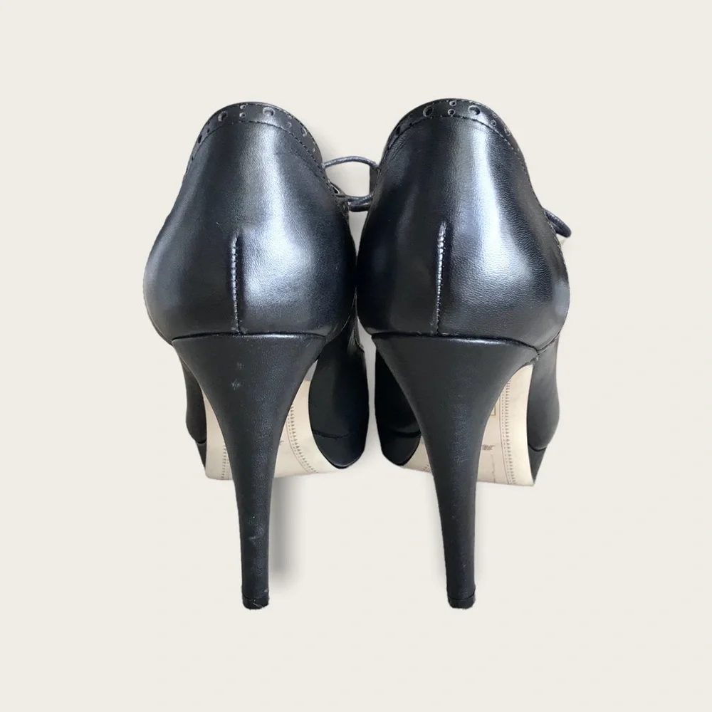 Bata Genuine Black Leather Oxford Stiletto/Pump Lace Up Platform Ankle Booties - Picture 12 of 14